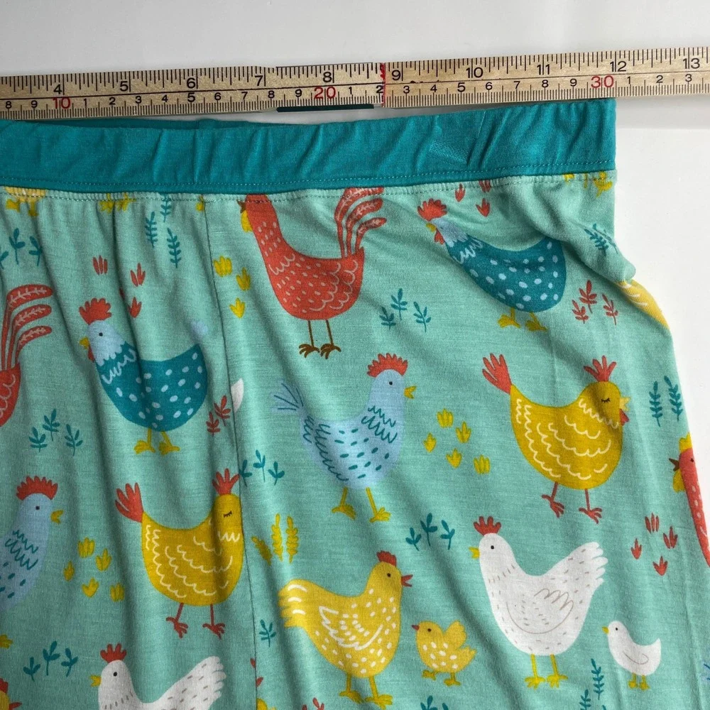 Little Sleepies Cluck Chicken Bamboo Pajama Leggings Teal Blue Kids 16 Farm Luxe